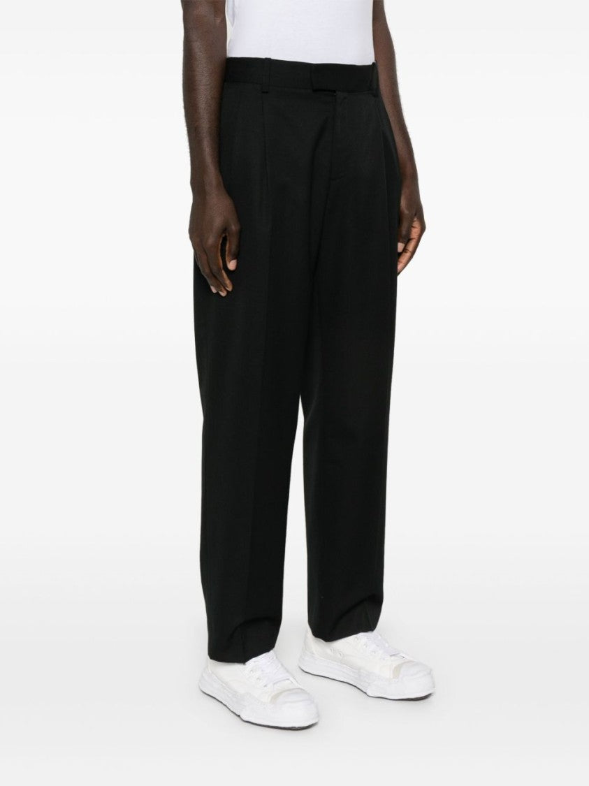 Drôle De Monsieur Tailored Black Twill Weave Pants With Embroidered Logo And Pleat Detailing