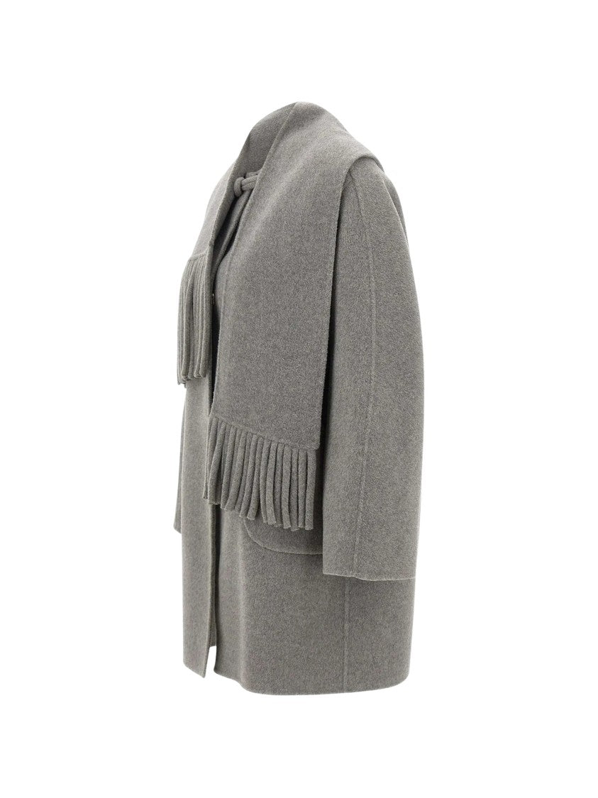 Elena Miro` Grey Felted Scarf Short Coat