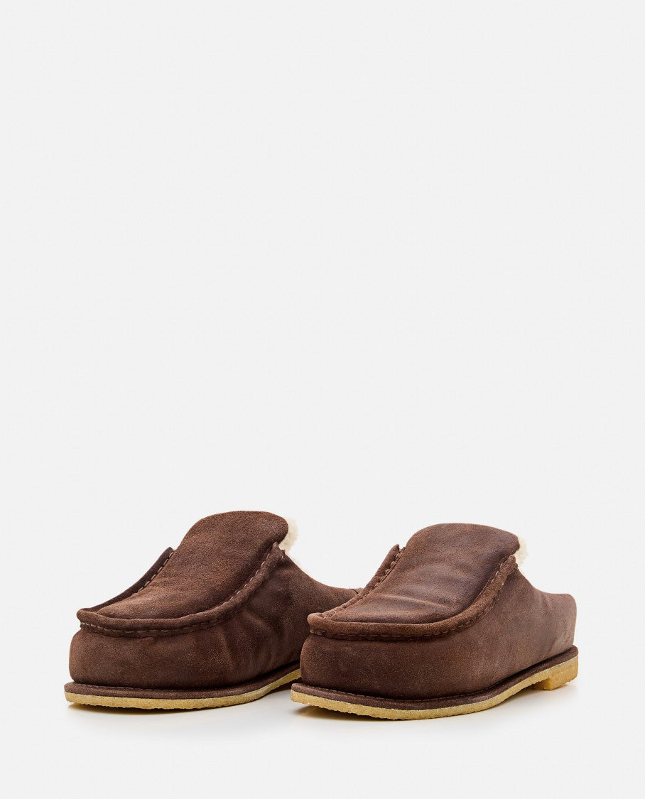 J. W. Anderson Brown Suede Mules With Cozy Fur Interior And Embossed Seams