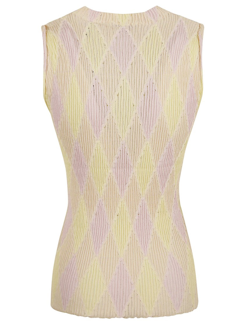 Burberry Sleeveless Textured Top With Diamond Pattern