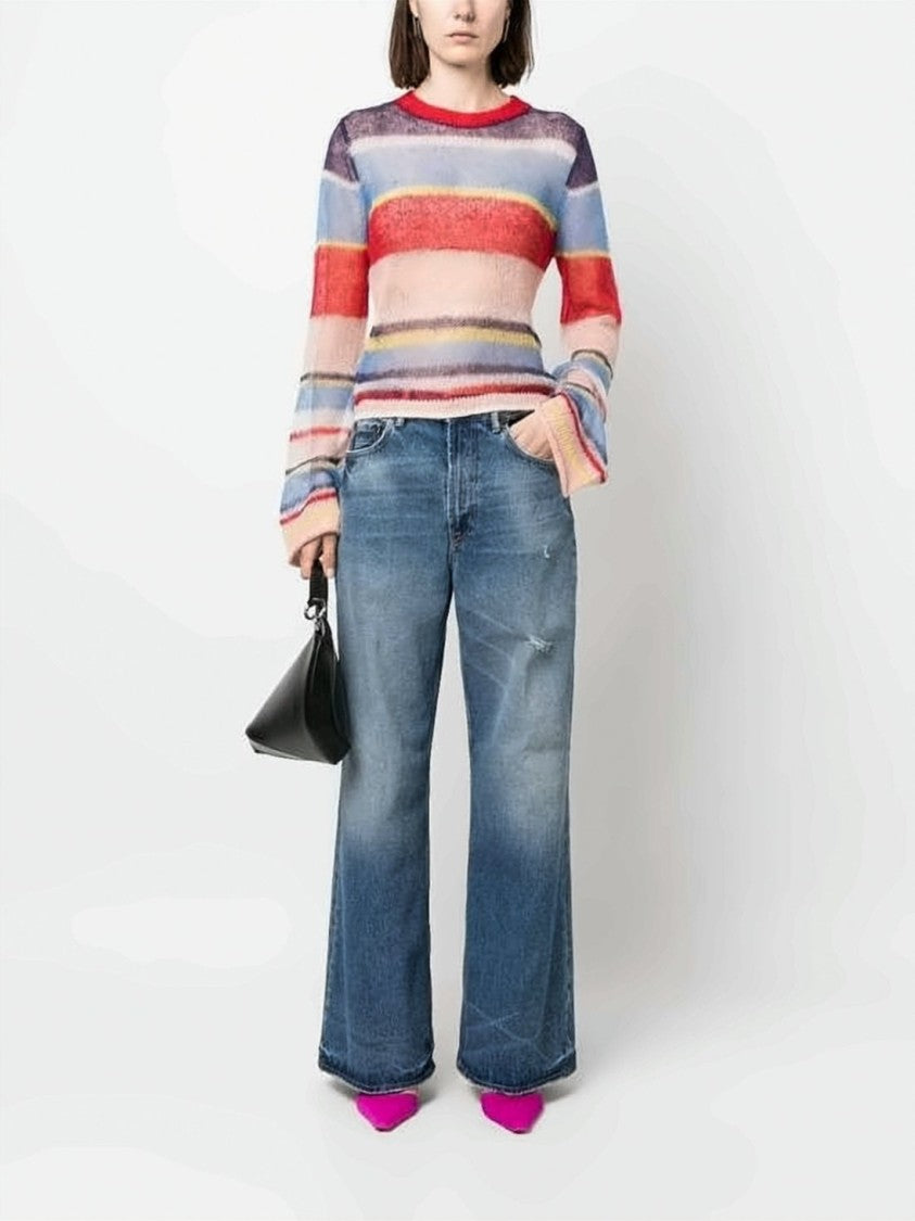 Acne Studios Wide-Leg Denim Pants With Vintage Wash And Frayed Hems