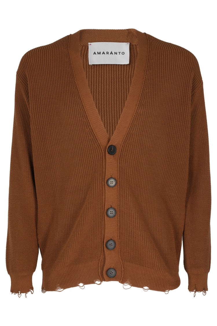 Amaranto Brown Cotton Knit Cardigan