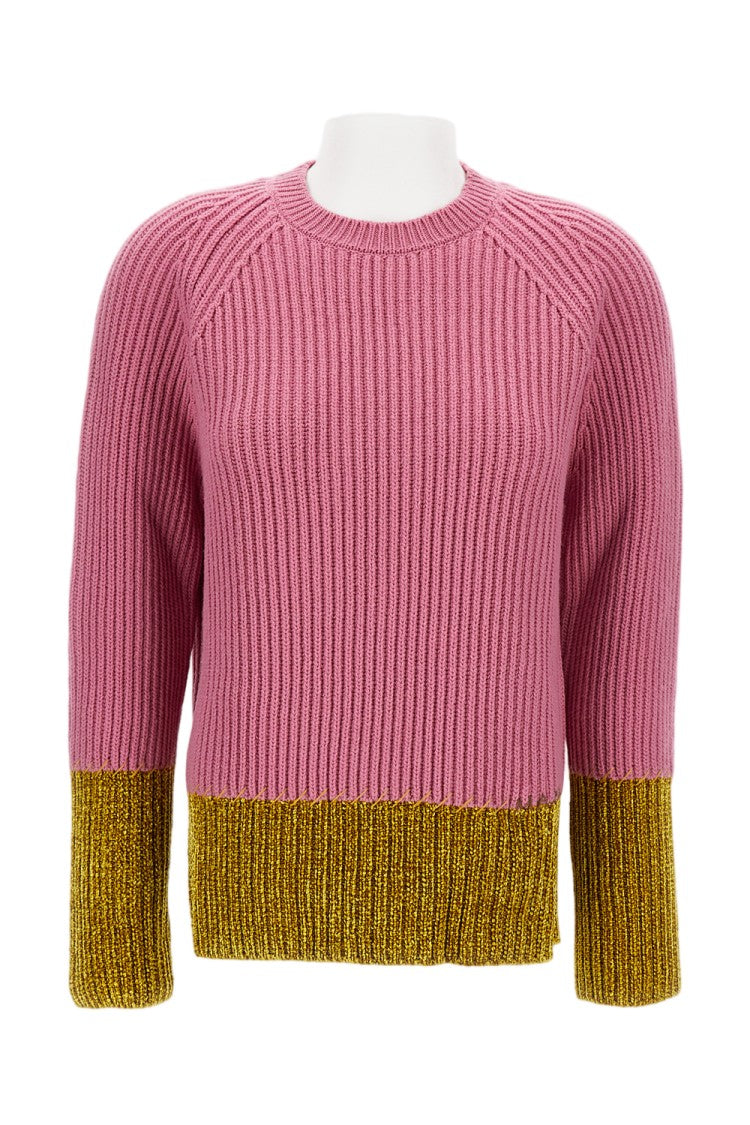 Marni Color Block Wool Crew Neck Sweater With Exposed Stitching