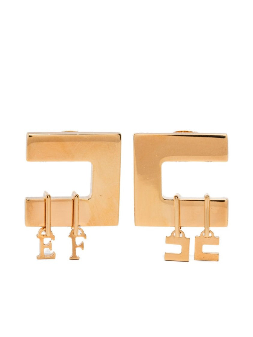 Elisabetta Franchi Polished Goldtone Brass Geometric Earrings With Charms