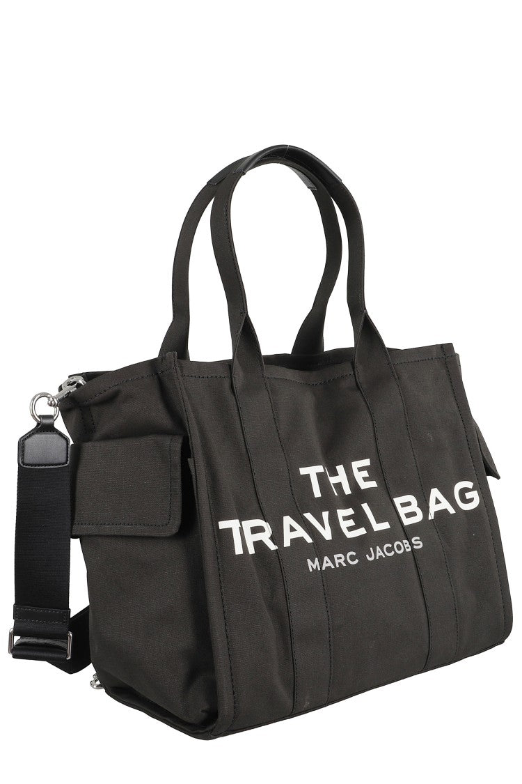 Marc Jacobs Versatile Black Cotton Travel Tote With Dual Handles And Bold Logo