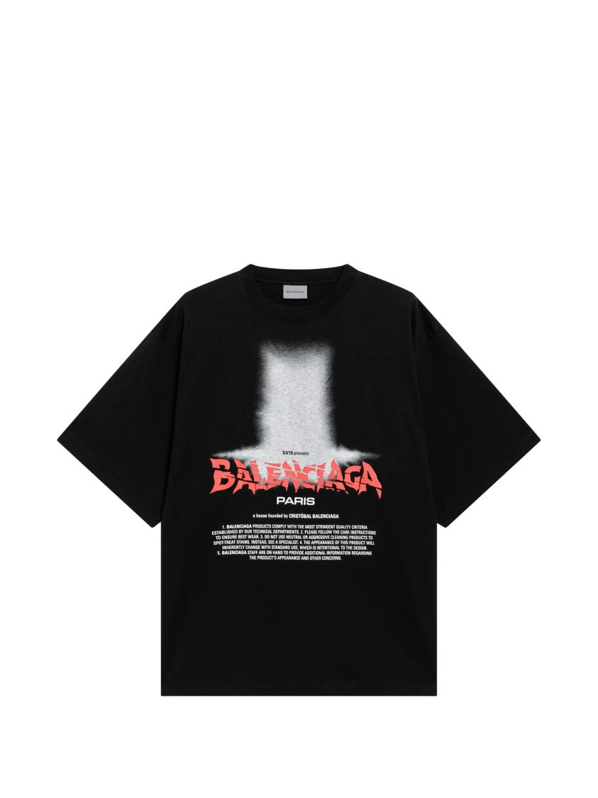 Balenciaga Boxy Black Oversized T-Shirt With Graphic Print