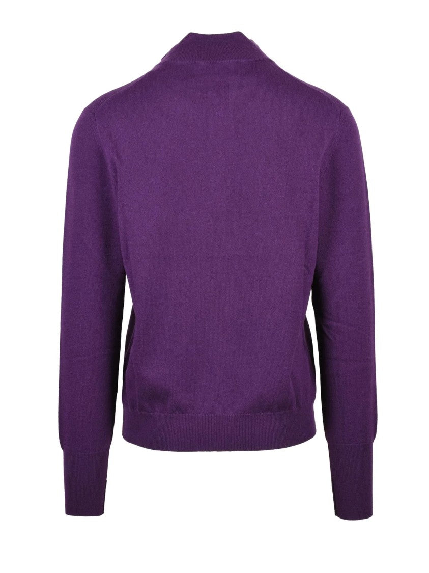 Ballantyne Zip Mock Neck Sweater In Rich Purple Cashmere