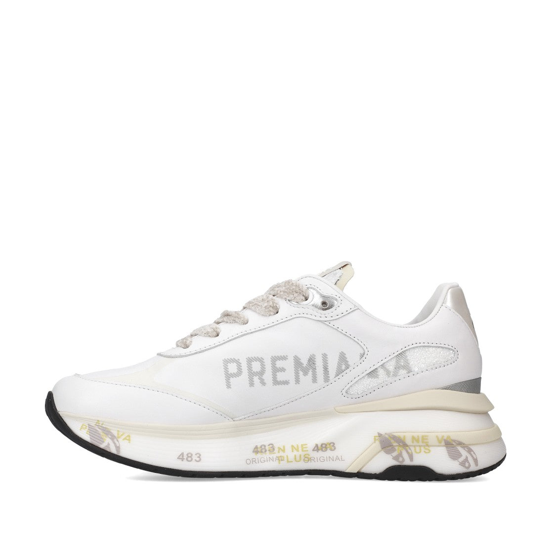 Premiata Moerund Sneakers In White Leather And Technical Fabric