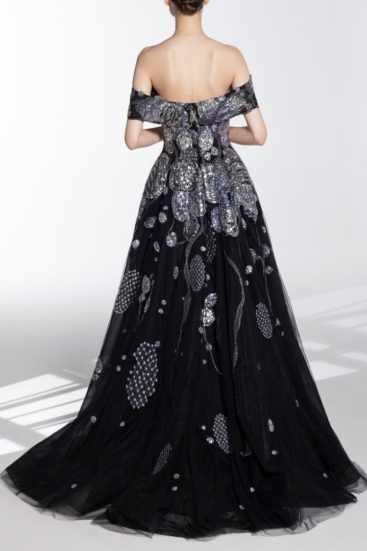 Saiid Kobeisy Off-Shoulder Beaded Tulle Dress