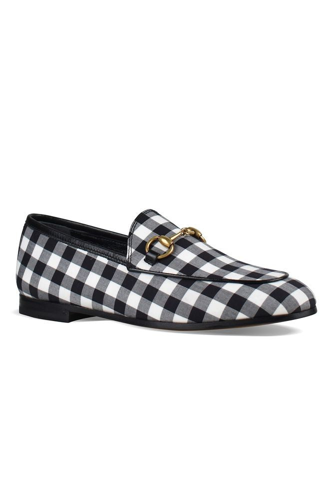 Gucci Gingham Pattern Fabric Loafers With Gold-Tone Accents