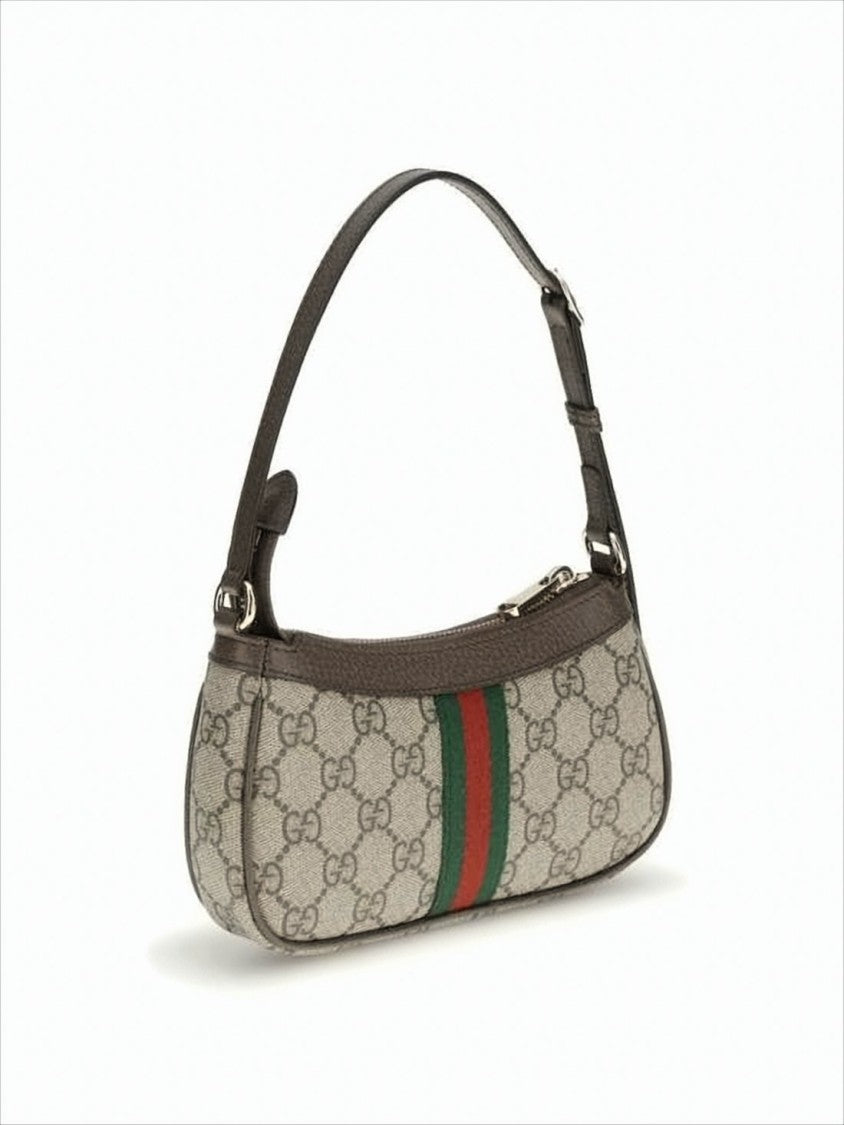 Gucci Canvas Monogram Shoulder Bag With Signature Accents
