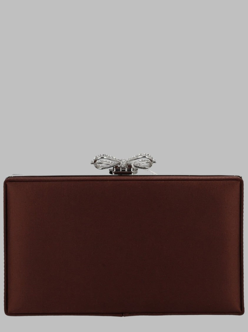 Self-Portrait Brown Textured Glossy Embellished Polyester Clutch