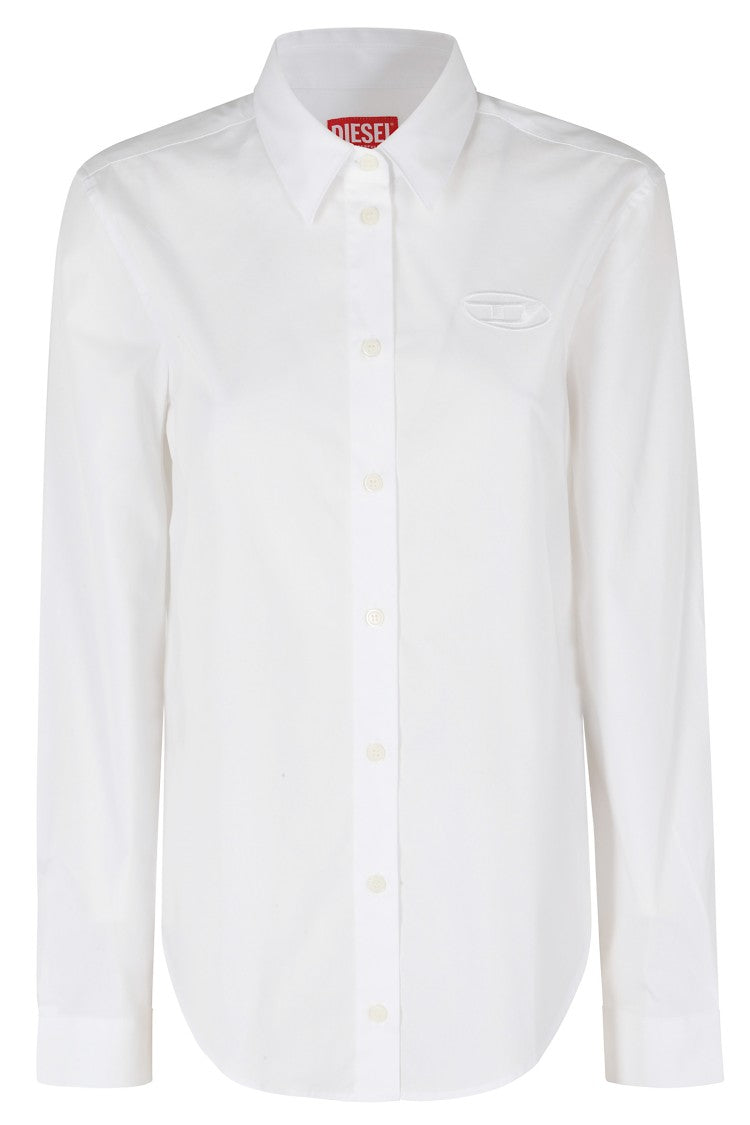 Diesel White C Ronor Embroidered Logo Classic Collar Cotton Shirt