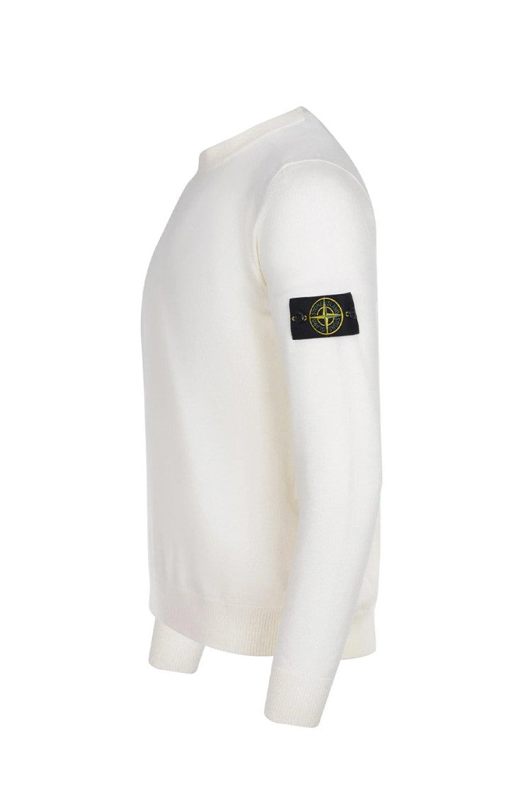 Stone Island White Virgin Wool Mock-Neck Sweater