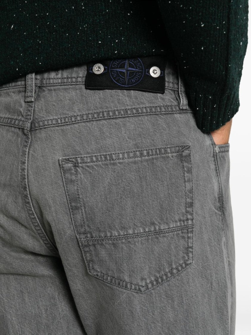 Stone Island Washed Grey Five-Pocket Straight-Leg Pants