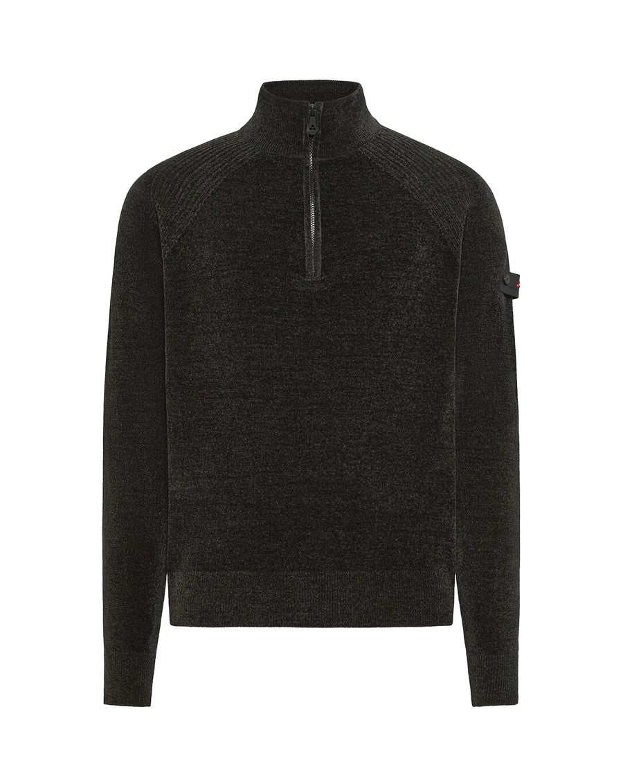 Peuterey Dark Grey Chenille Ribbed Half-Zip Sweater