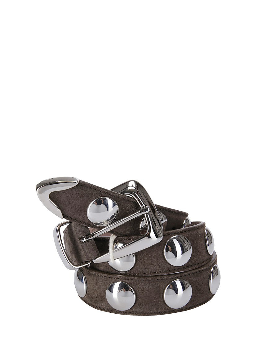 Khaite Benny Studs Belt - Silver Buckle (30Mm)