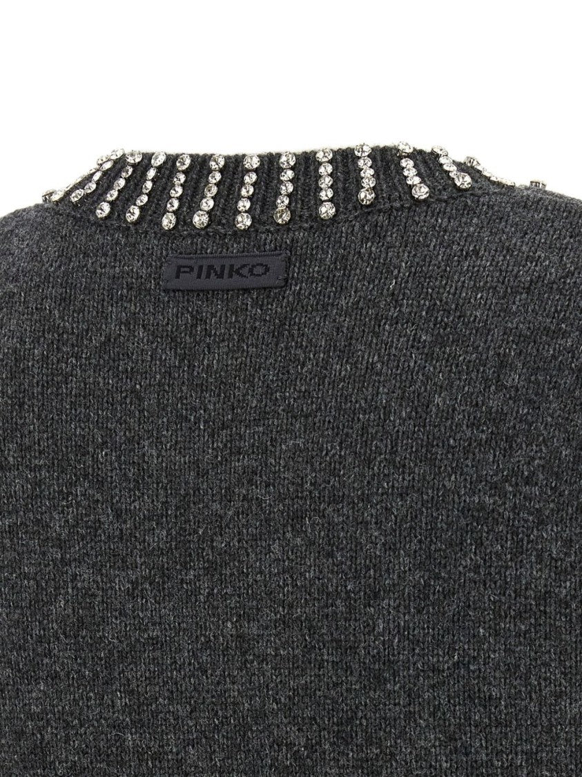 Pinko Sleeveless Knit Vest With Rhinestone Accents