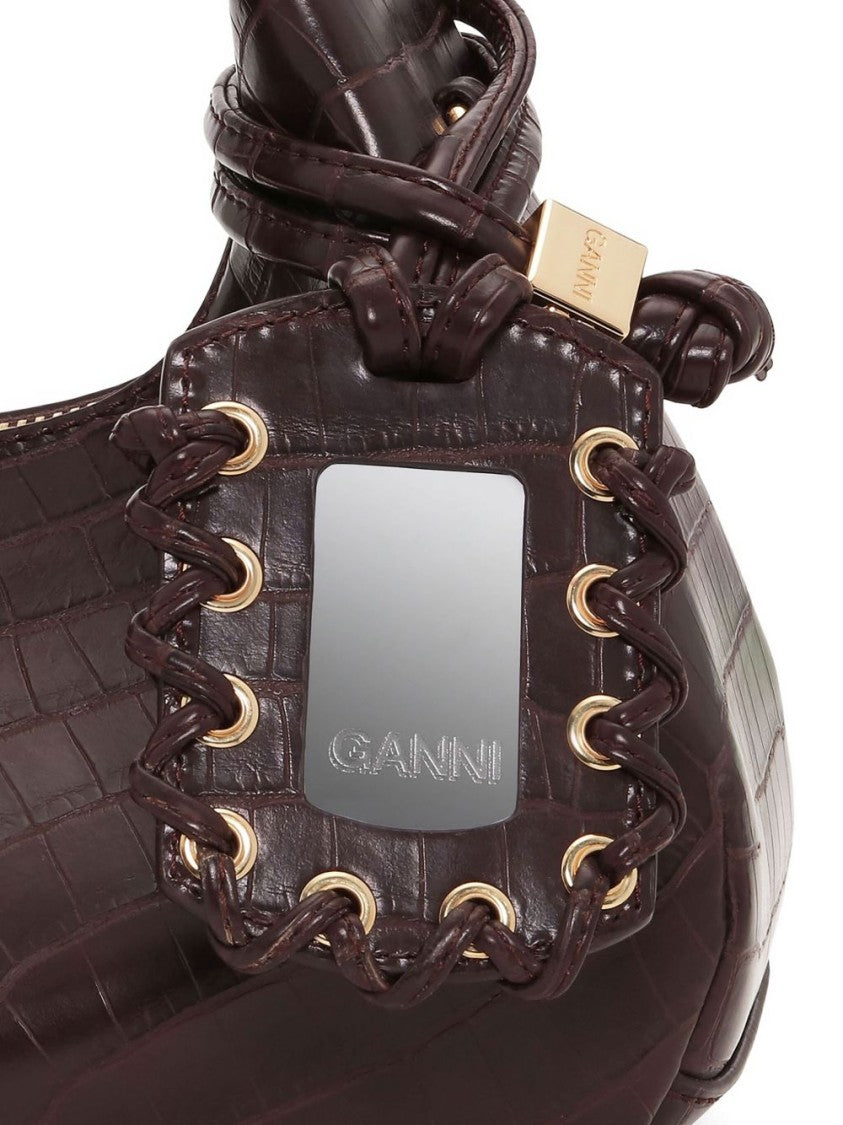 Ganni Crescent-Shaped Glossy Leather Shoulder Bag