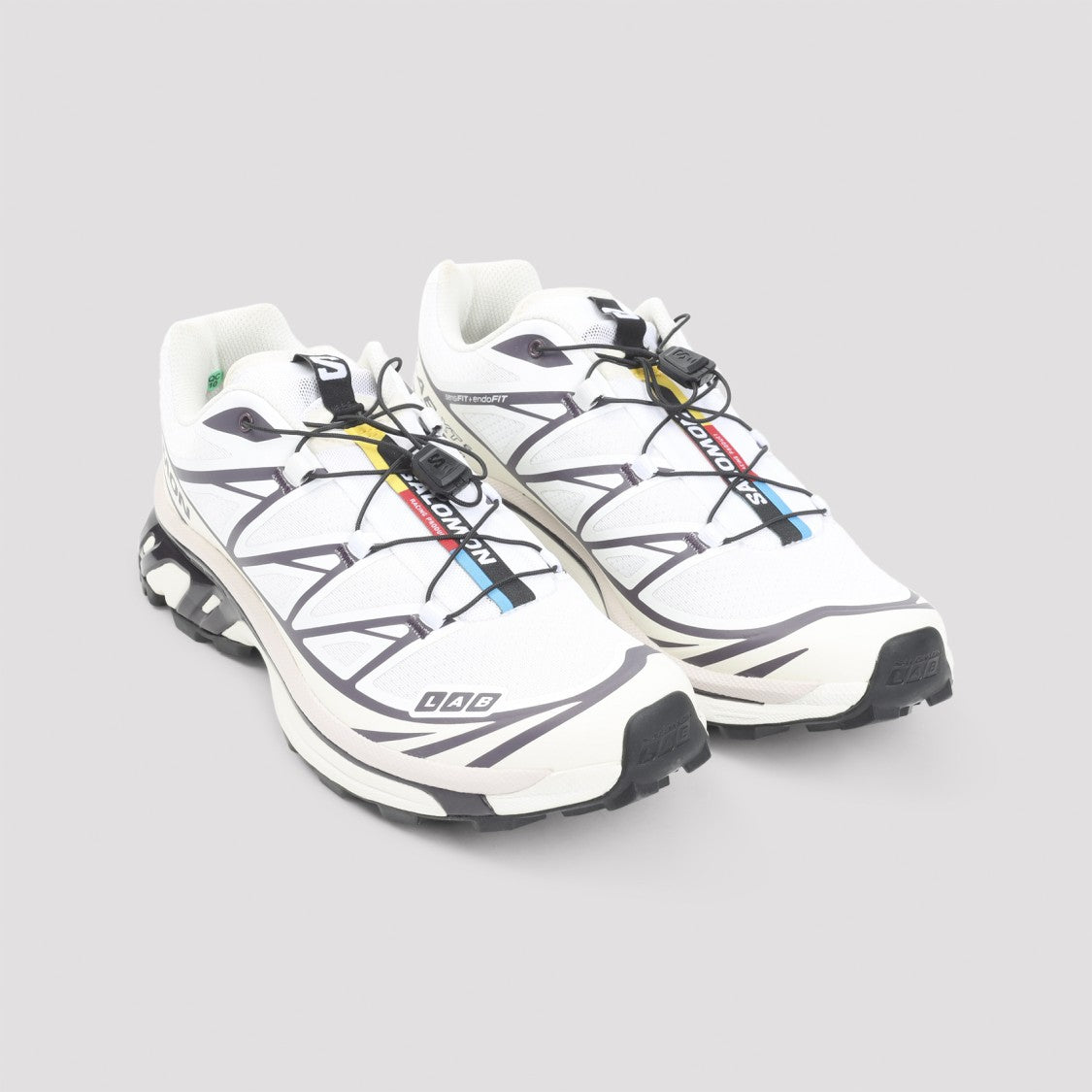 Salomon White Vanilla Textile Sneakers With Plum Accents