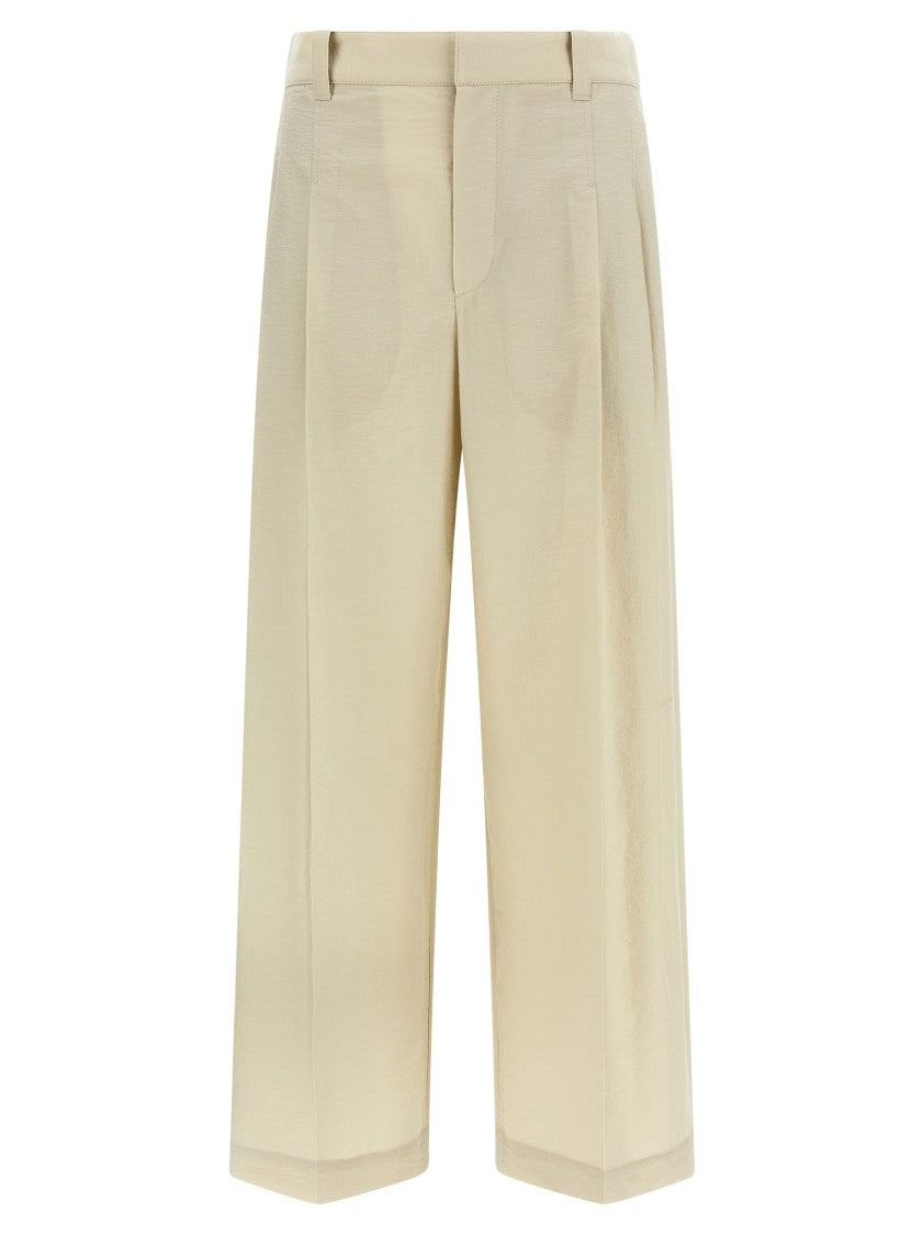 Brunello Cucinelli Formal Cotton Blend Trousers With Double Pleats And Cropped Leg