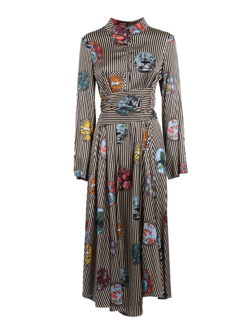 Shirt A Porter Vertical Striped Midi Dress With Covered Buttons