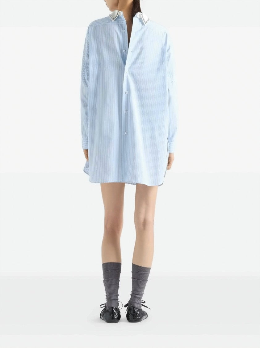 Prada Blue Striped Poplin Removable Collar Top
