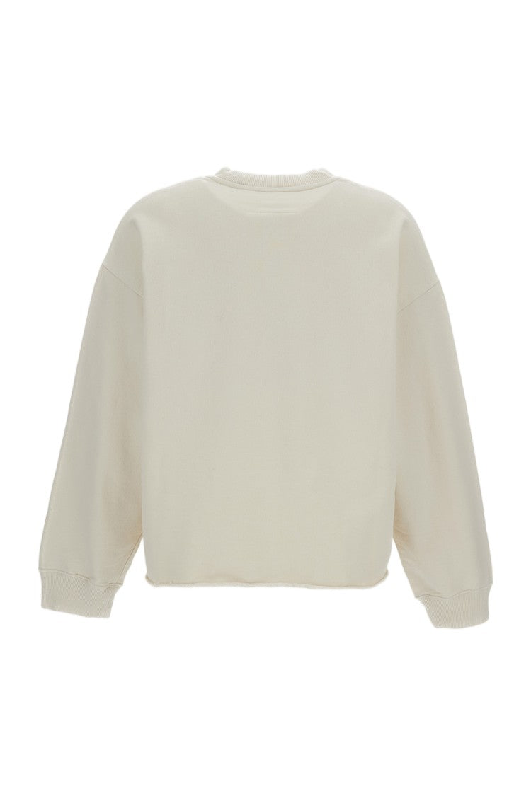 Mm6 By Maison Margiela Boxy Cropped Cotton Crewneck Sweatshirt With Rib-Knit Details