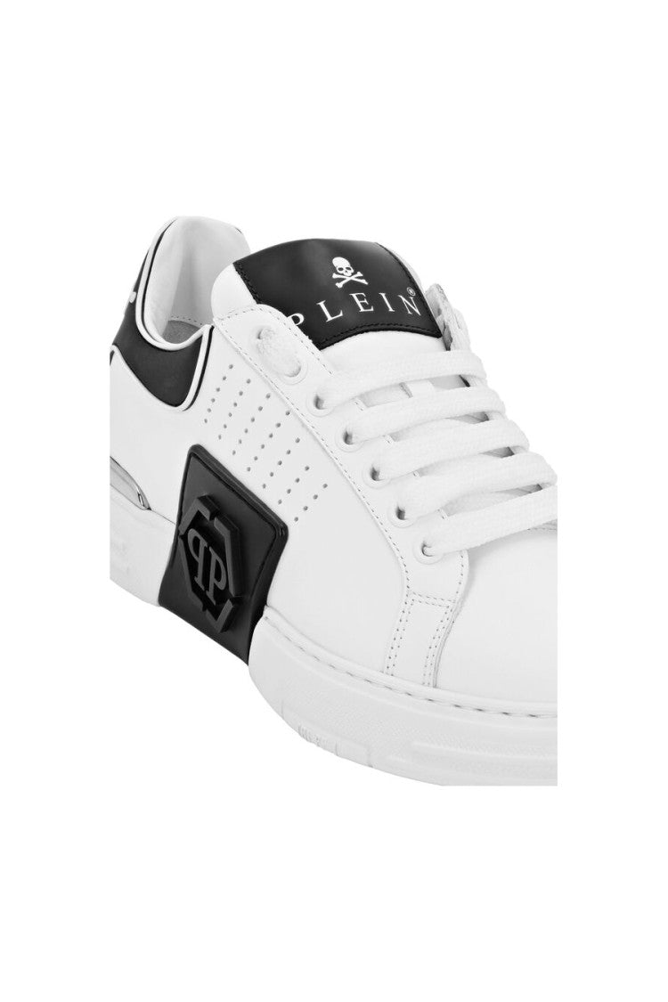 Philipp Plein White Hexagon Patch Chunky Sole Leather Low-Top Sneakers