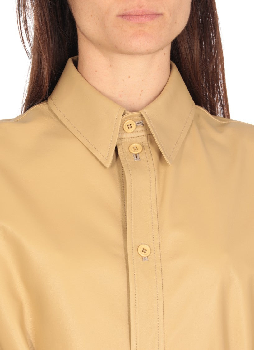 Fabiana Filippi Gold Nappa Leather Shirt With Classic Collar