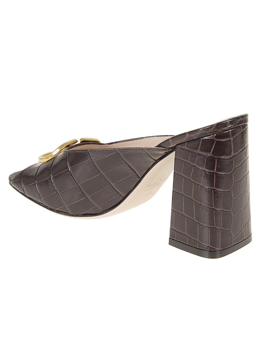 Valentino Garavani Crocodile-Effect Embossed Calfskin Slide Sandal With Vlogo Accent