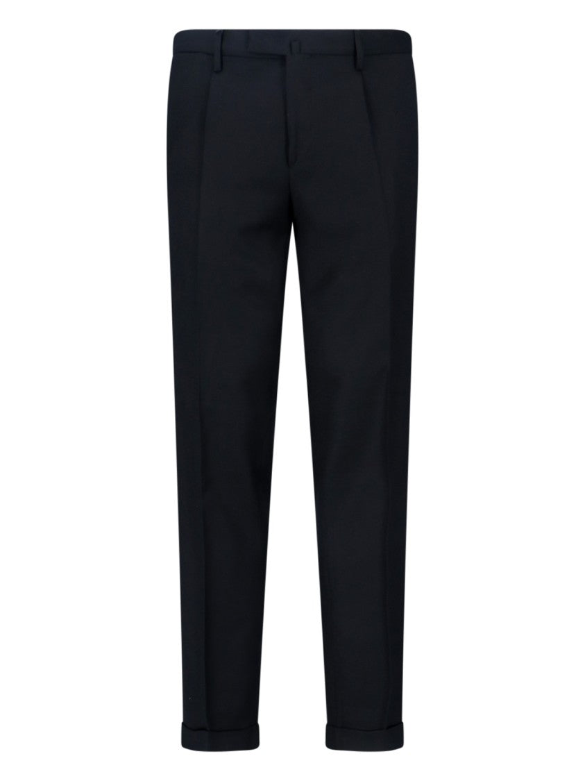 Briglia Tailored Black Virgin Wool Trousers With Cuffed Hem