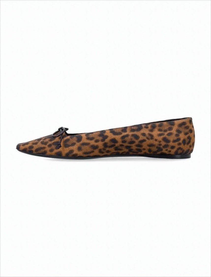 Saint Laurent Leopard Print Pointed-Toe Flats With Bow Detail