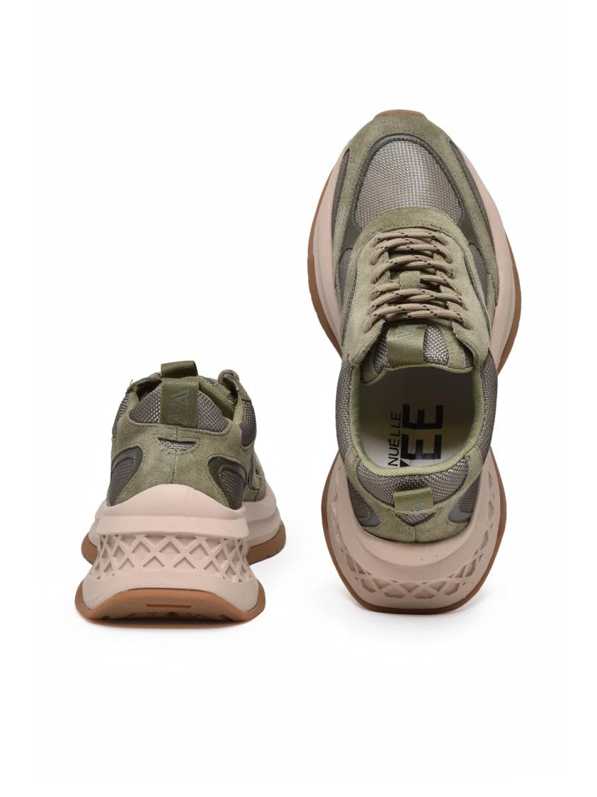 Emanuélle Vee Green Textured Leather Chunky Sneakers