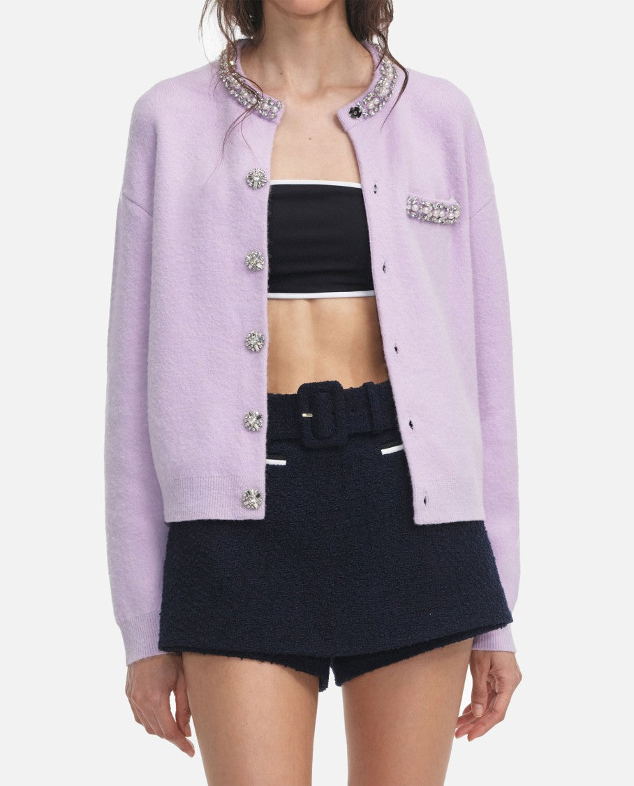 Self-Portrait Lilac Crystal Trim Cardigan