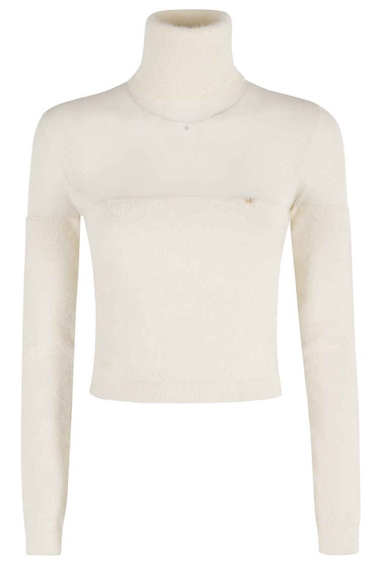 Elisabetta Franchi Cropped Tricot Sweater With High Neck