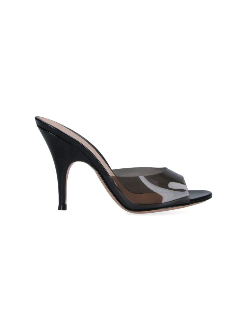 Gianvito Rossi Black Sofia 95 Plexi Strap Mules