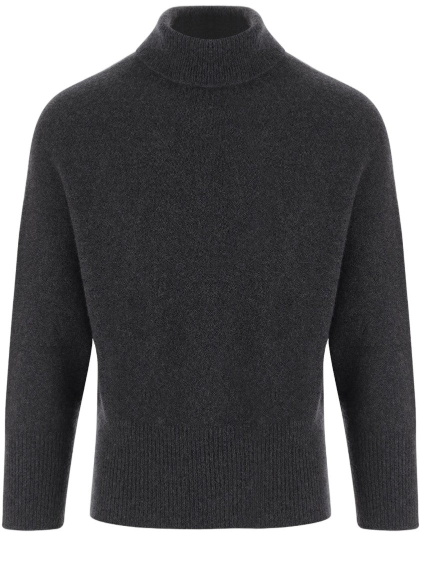 Giorgio Armani Dark Gray Cashmere Ribbed Cuffs Turtleneck Sweater