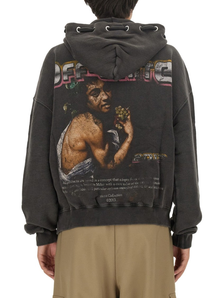 Off-White Graphic Print Hoodie With Artistic Back Design