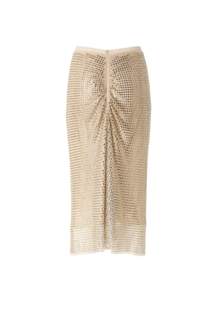 Pinko Gold Polyamide-Elastane Blend Embellished Skirt