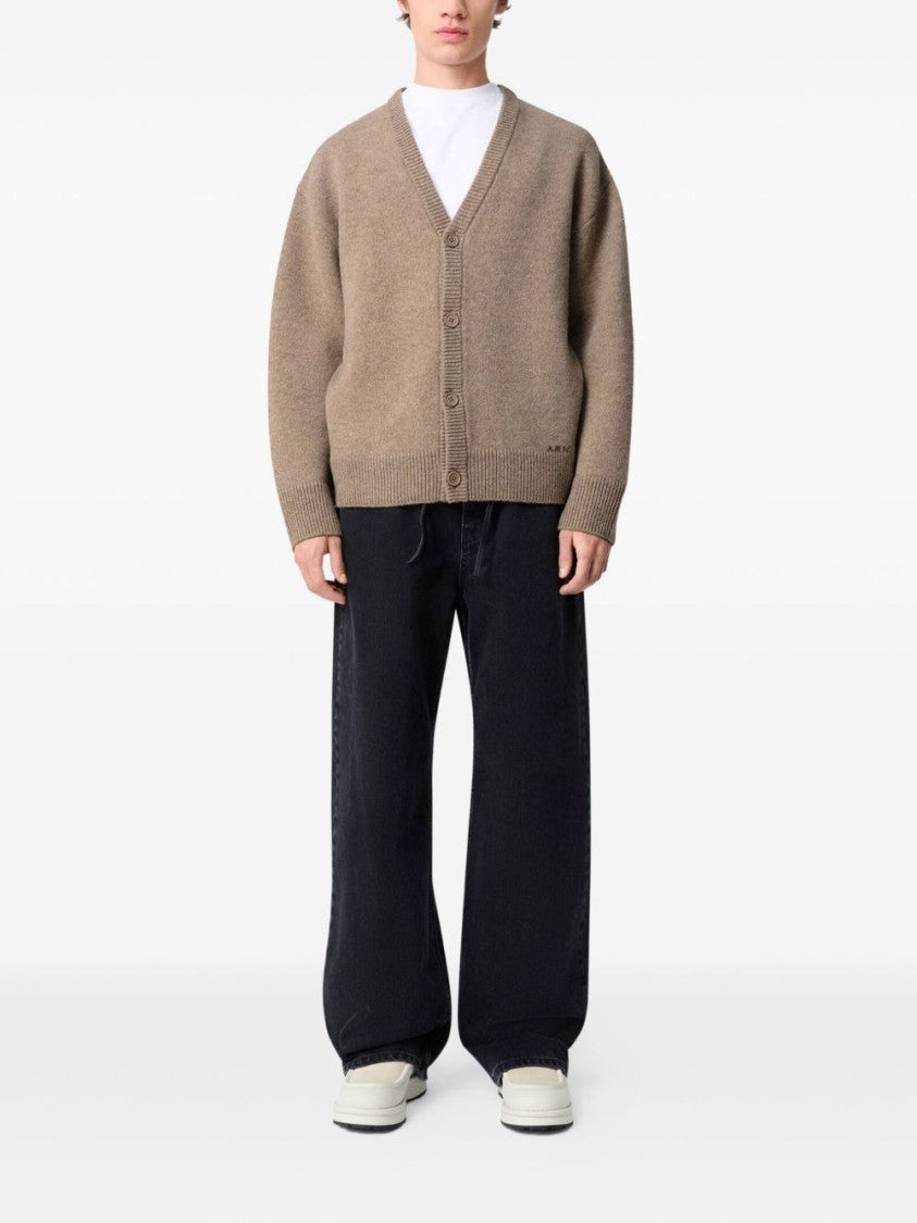 Axel Arigato Relaxed Fit V-Neck Wool Cardigan With Embroidered Logo