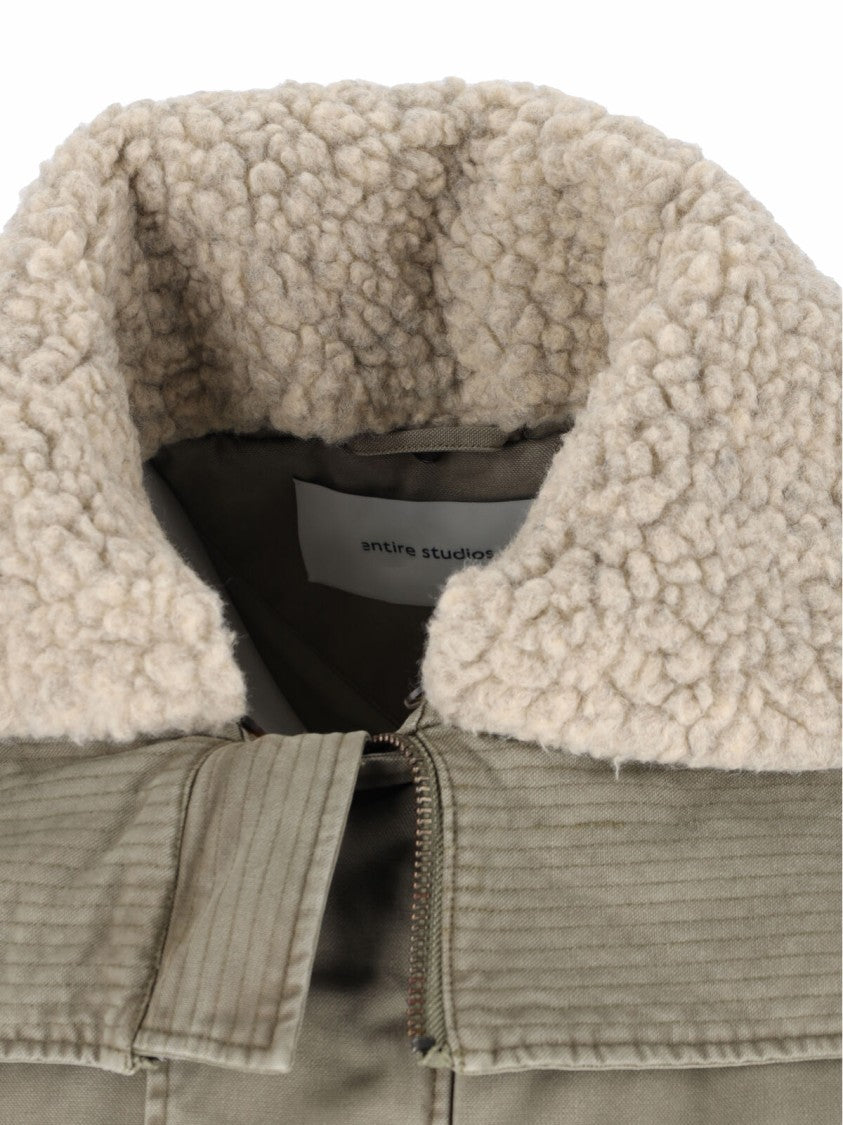 Entire Studios Green Removable Mouton Collar Cotton Jacket