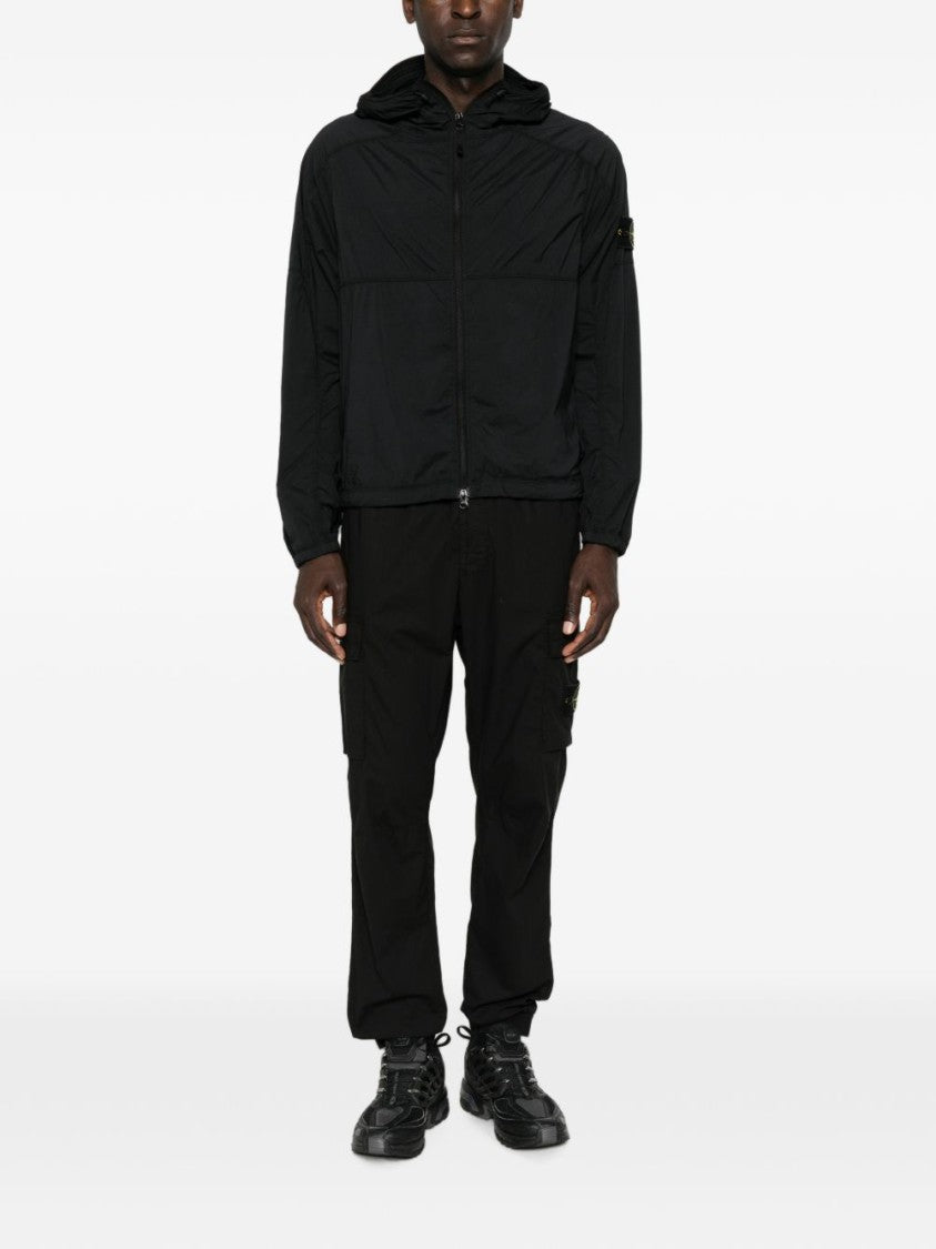 Stone Island Minimalist Black Casual Jacket With Front Zipper And Hood