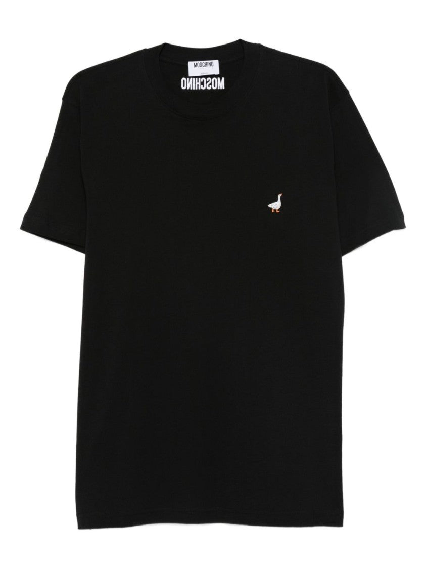 Moschino Black Embroidered Goose Detail Cotton T-Shirt