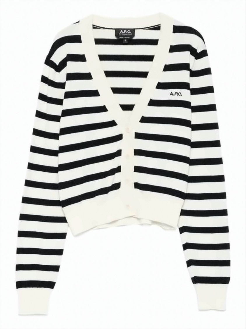 A.P.C. Cropped Black And White Striped Cardigan