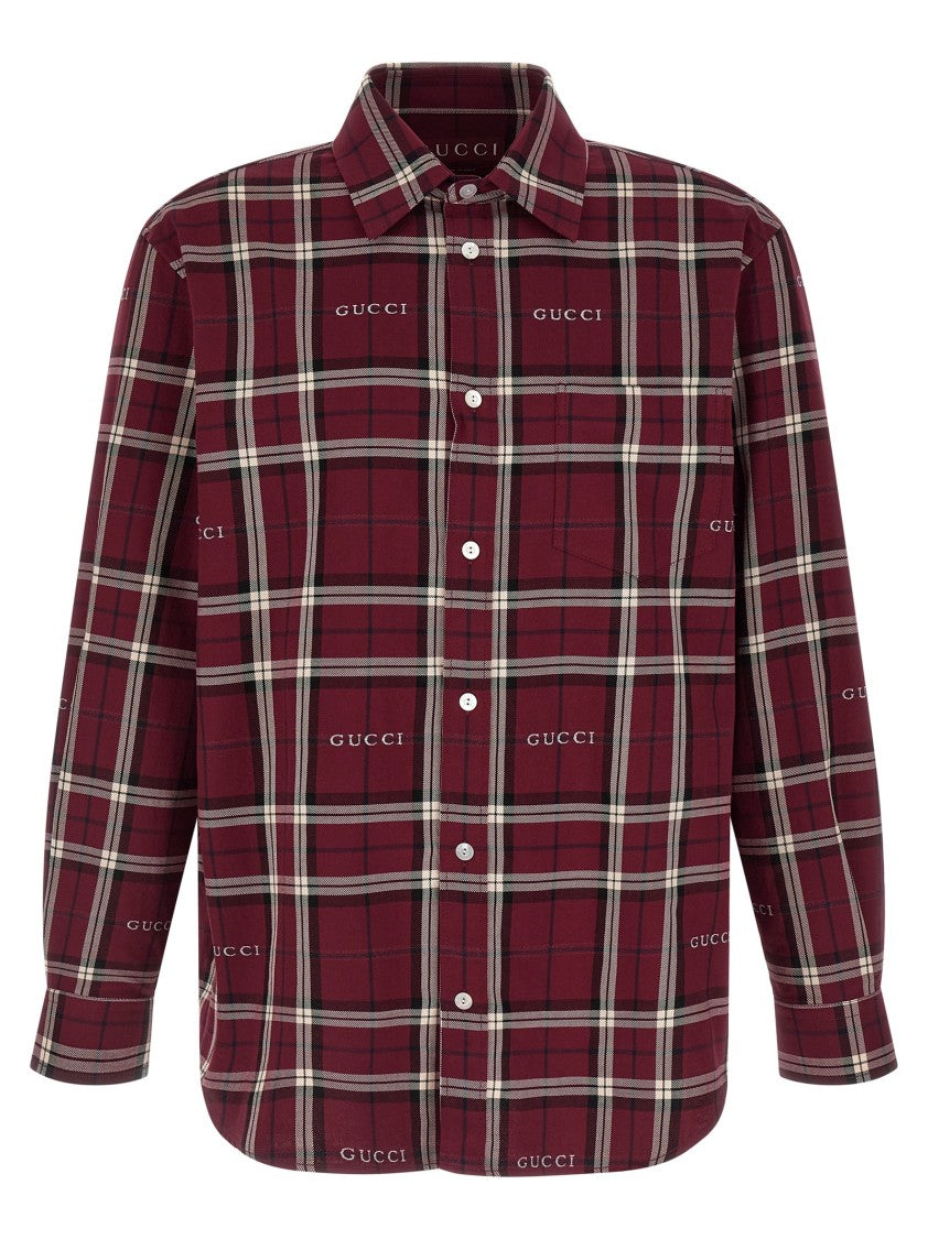 Gucci Jacquard Cotton Tartan Shirt With Chest Pocket And Cuffed Sleeves