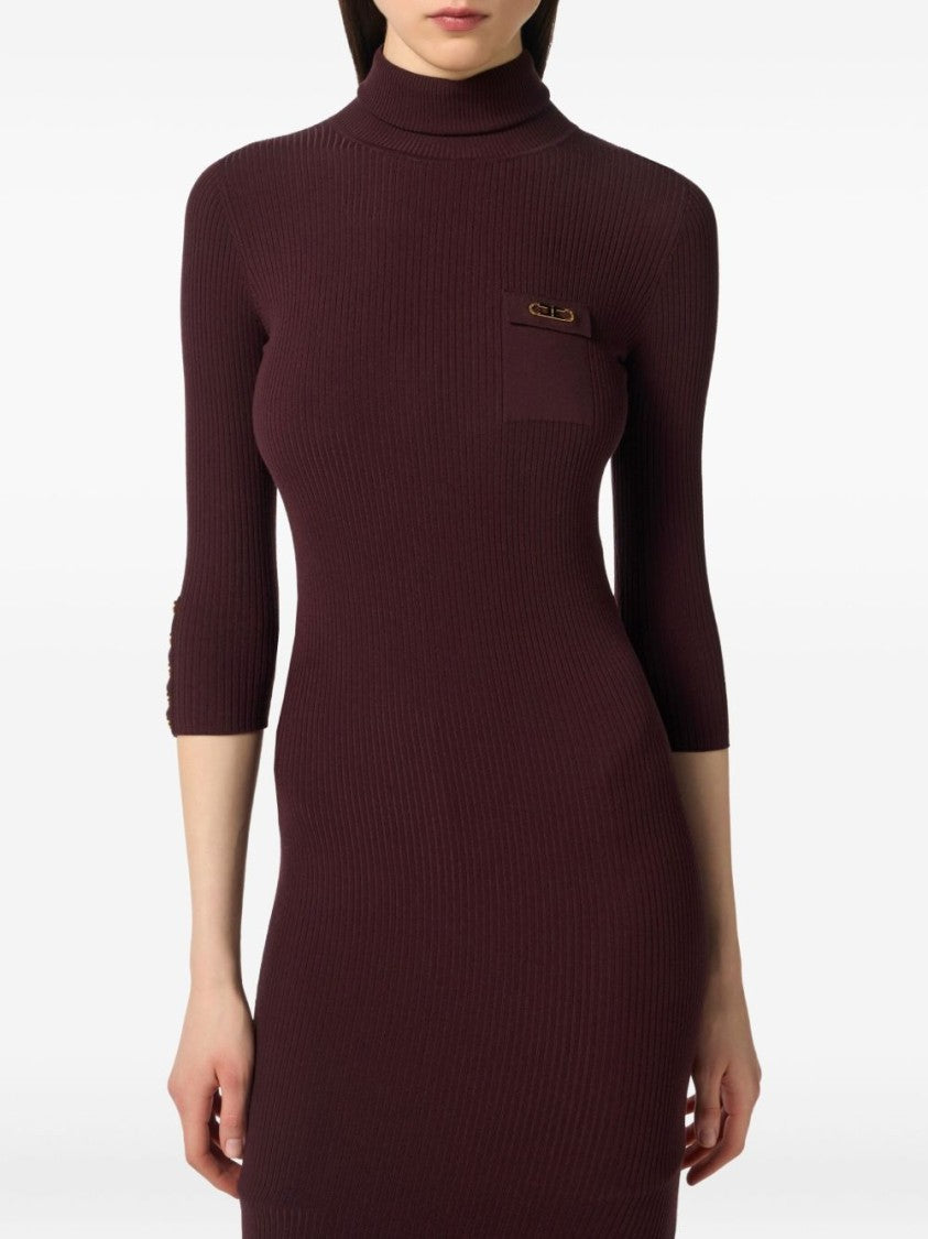 Elisabetta Franchi Ribbed Midi Dress With High Neckline
