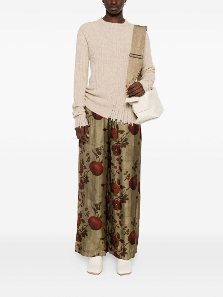 Uma Wang Ribbed Cashmere Sweater With Distressed Hem