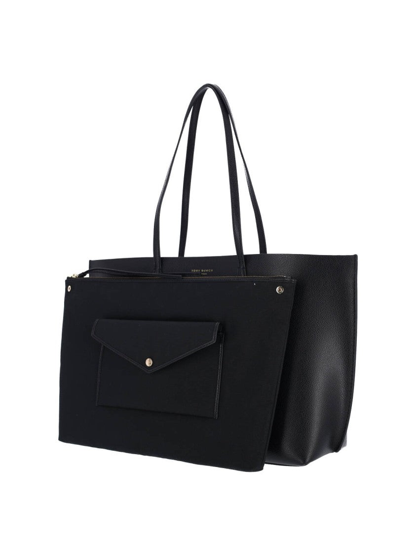 Tory Burch Smooth Black Calf Leather Tote Bag