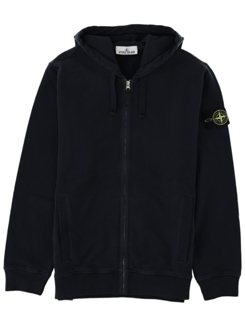 Stone Island Patch Logo Zip-Up Cotton Hoodie